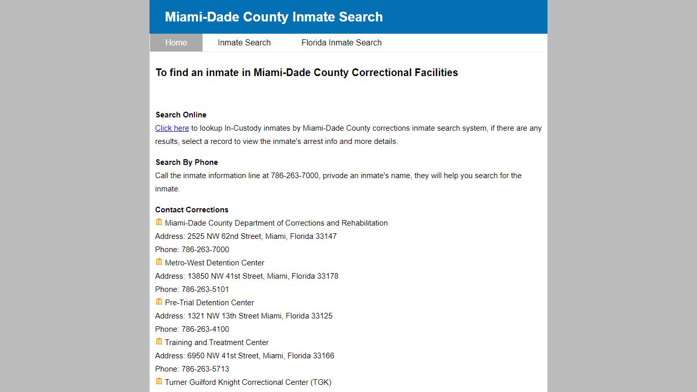 Miami-Dade County Inmate Search